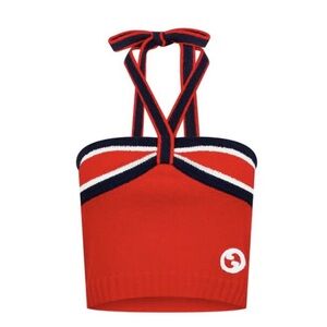 ❌SOLD❌ Gucci Red Knit Halter Top w/blue and white stripes.